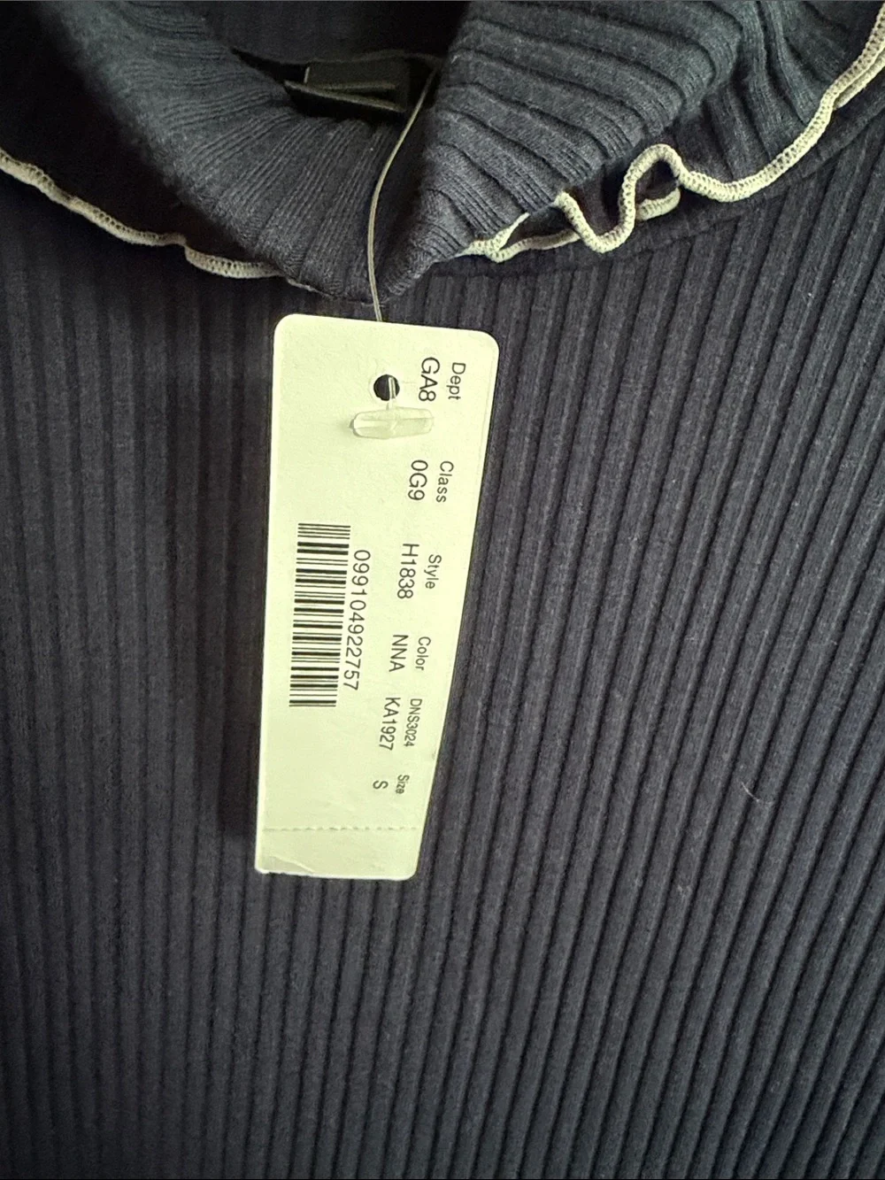 J. Crew Navy Ribbed Long-Sleeve Mock Neck Top with White Trim